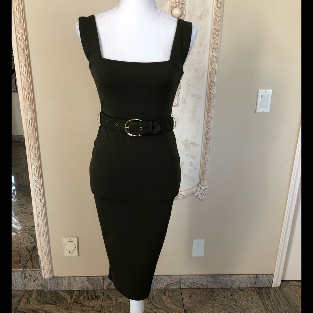 OLIVE GREEN MIDI DRESS